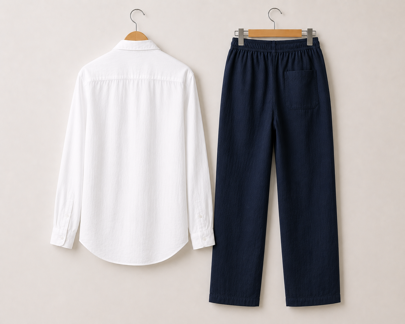 White & Navy Linen Set – Chest Pocket