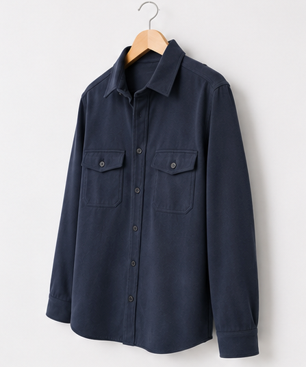 Navy Cotton Blend Overshirt