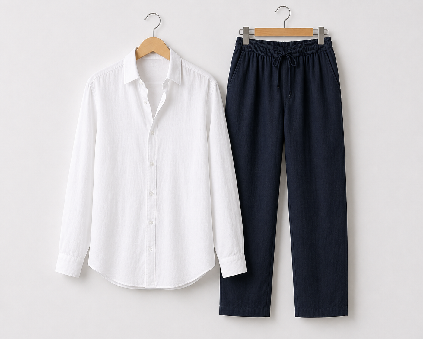 White & Navy Linen Set – Classic