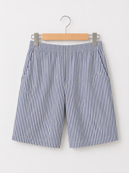 Navy Stripe Cotton Shorts