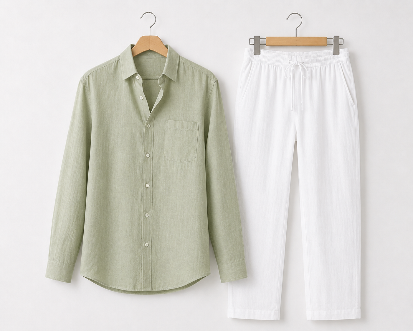 Green and white linen set