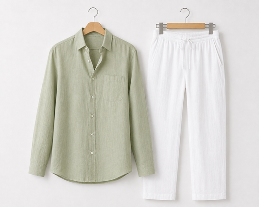 Green and white linen set