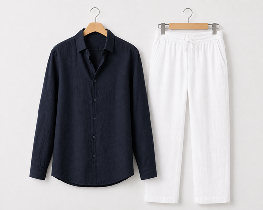 Navy and white linen set